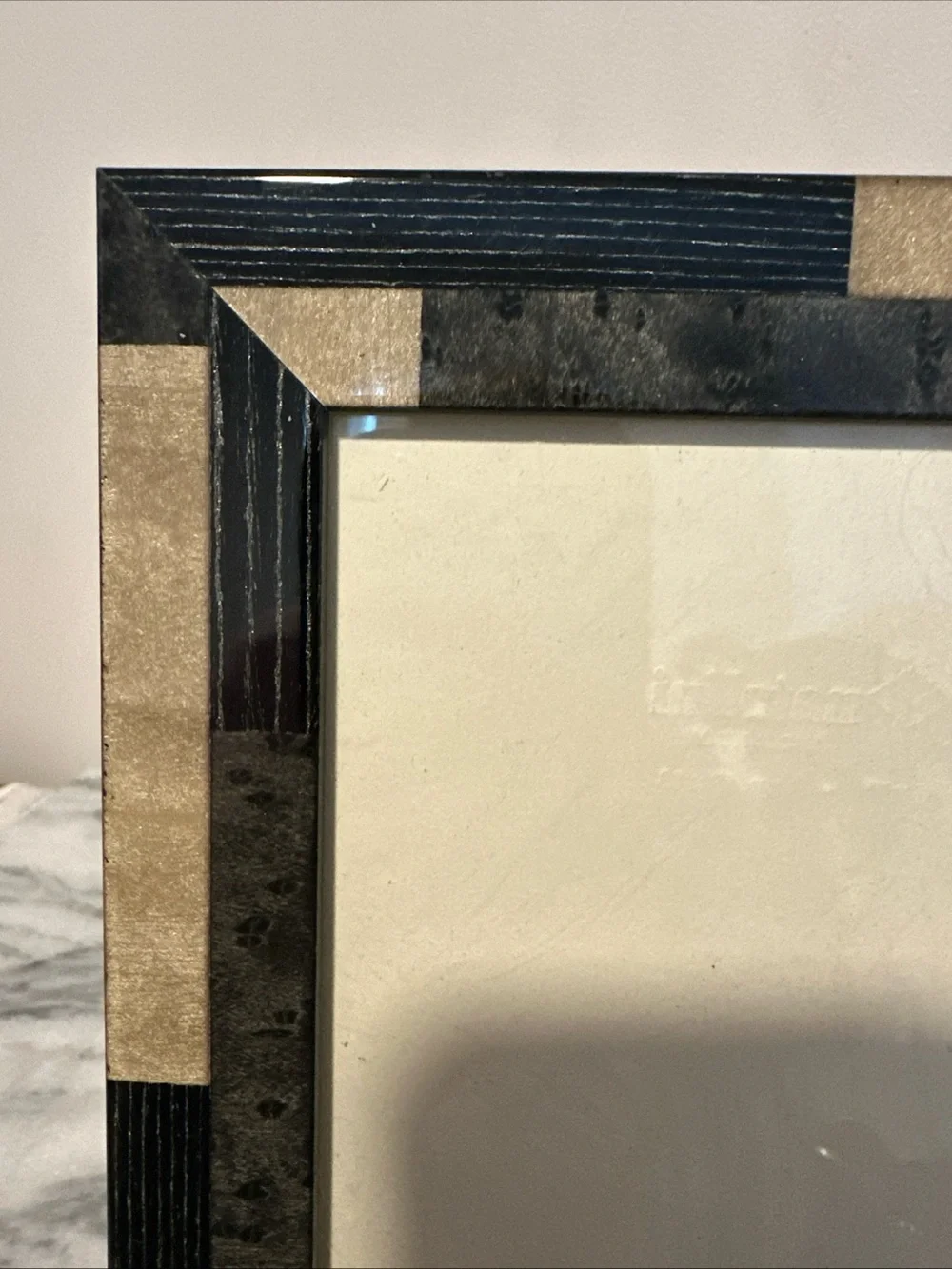 Natalini marquetry inlay black & beige wood picture frame 5x7” photo Italy